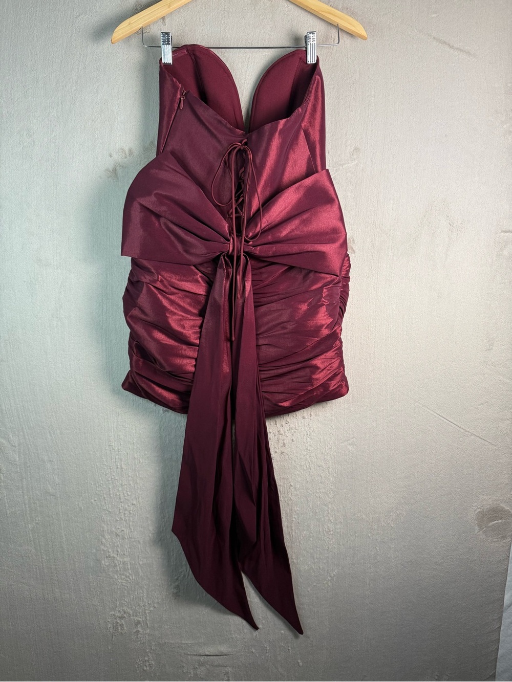 Oh Polly Strapless Corset Mini Dress Wine Ruched Bodycon Party NWT US 6